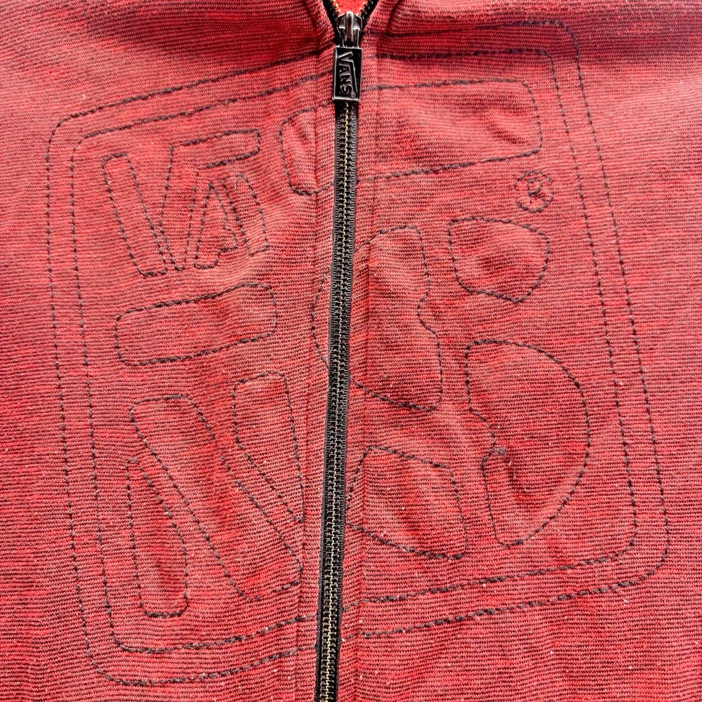 Vans Hoodie Zip Up Mens Large Red Black Skate Grunge Streetwear Logo